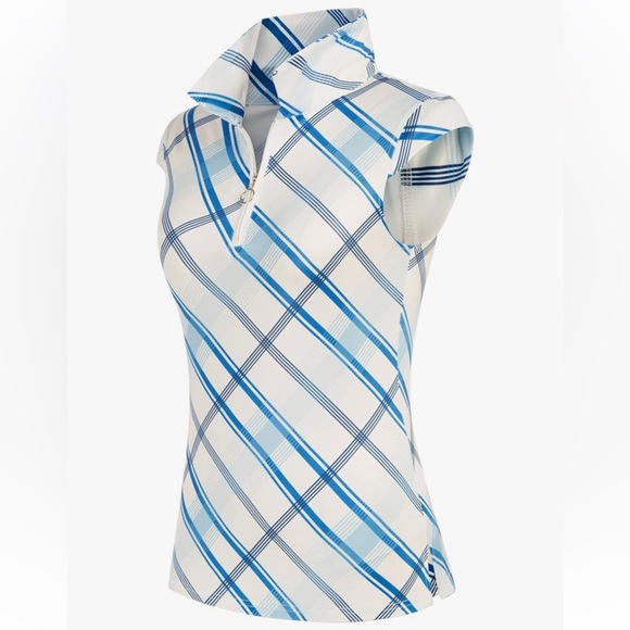 Jack Smith Tops - Jack Smith Women’s Golf Polo Shirt Size XL Sleeveless UPF 50+ White Blue Stripes